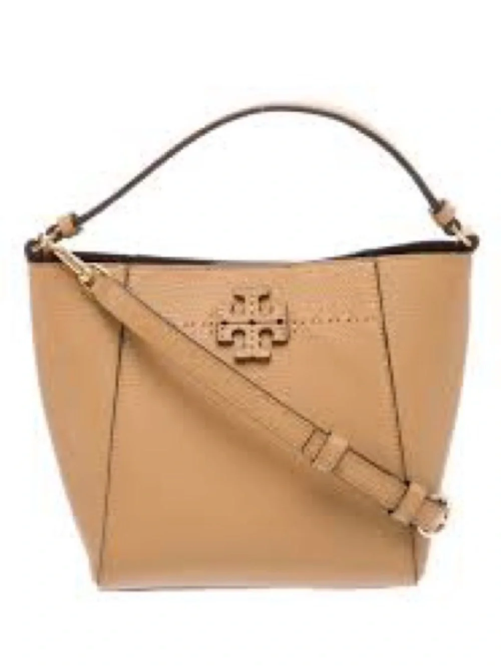 Tory Burch tiramisu McGraw pebbled leather bucket bag crossbody purse